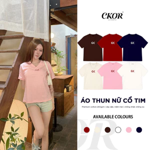 Áo Thun Nữ Cổ V Logo In Nổi Thun Cotton cao cấp dày dặn mềm mịn vải mát nhẹ CKOR