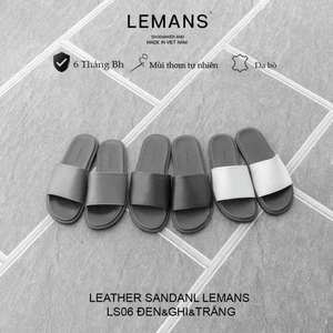 LS06.2 - Dép quai ngang da bò LEMANS, đế cao su có mùi thơm, thiết kế quai da 3 lớp trẻ trung chính hãng, Bảo hành 06T