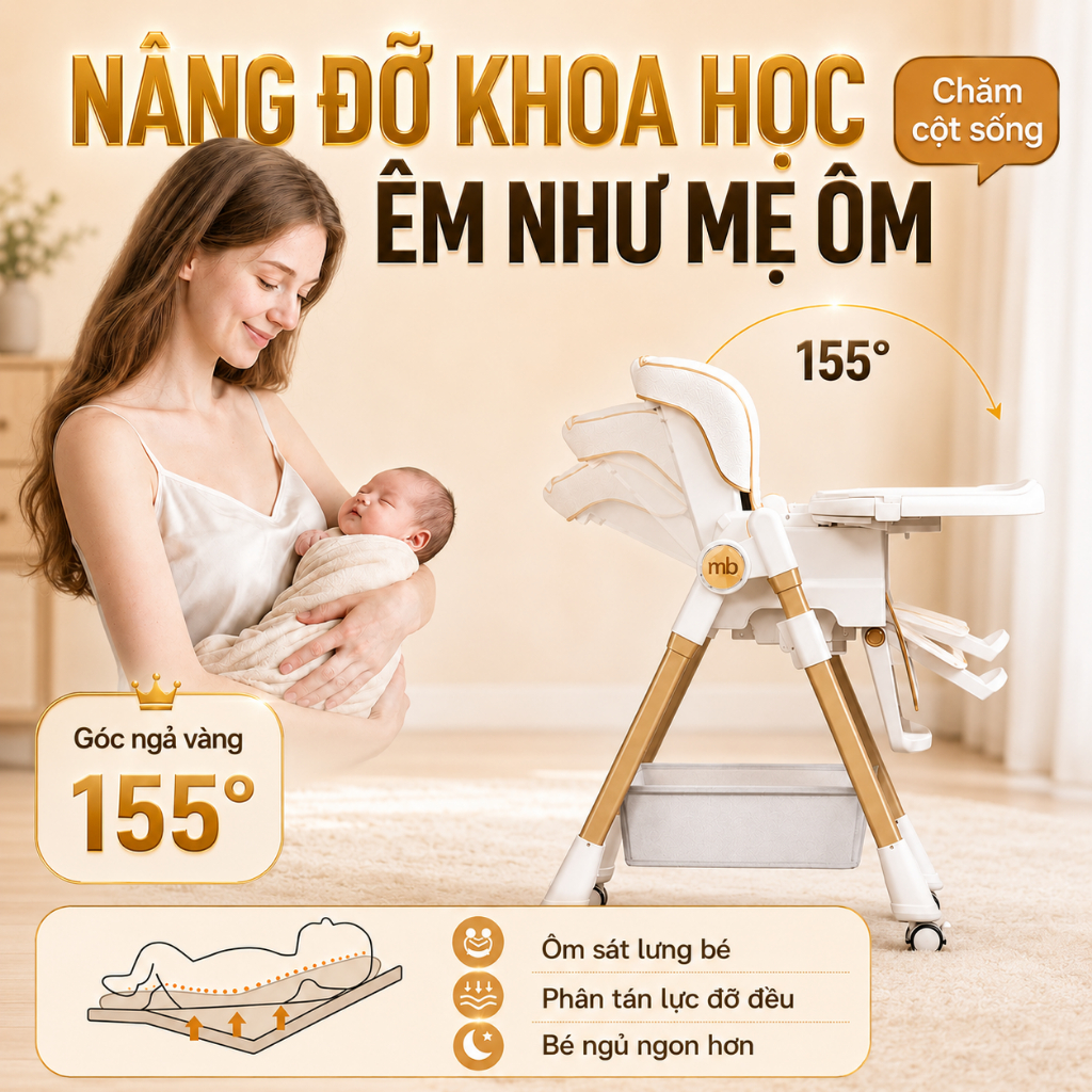 Ghế ăn dặm đu đưa MiniBear Pro B3 Nhật – Bản nâng cấp, 2in1 gấp gọn, chất liệu cao cấp, an toàn cho bé