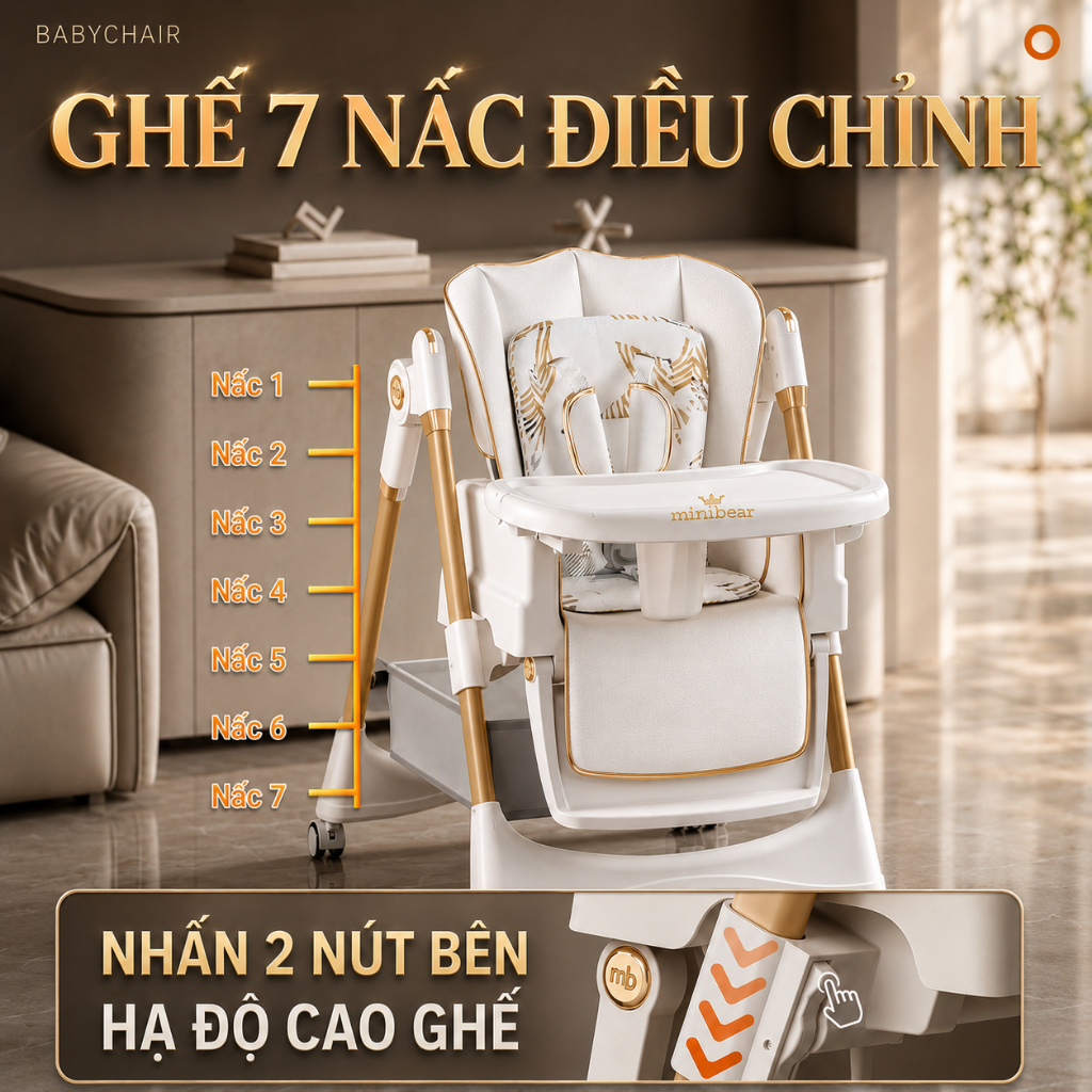Ghế ăn dặm đu đưa MiniBear Pro B3 Nhật – Bản nâng cấp, 2in1 gấp gọn, chất liệu cao cấp, an toàn cho bé