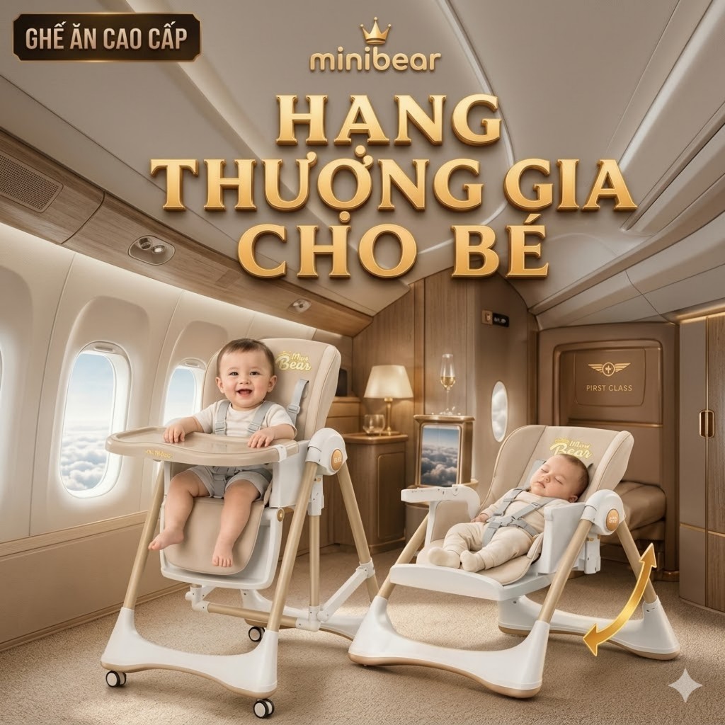 Ghế ăn dặm xích đu B2 MiniBear 2in1 – Gấp gọn thông minh, tập ngồi nằm linh hoạt, khung chắc chắn, đệm êm, dễ lau chùi