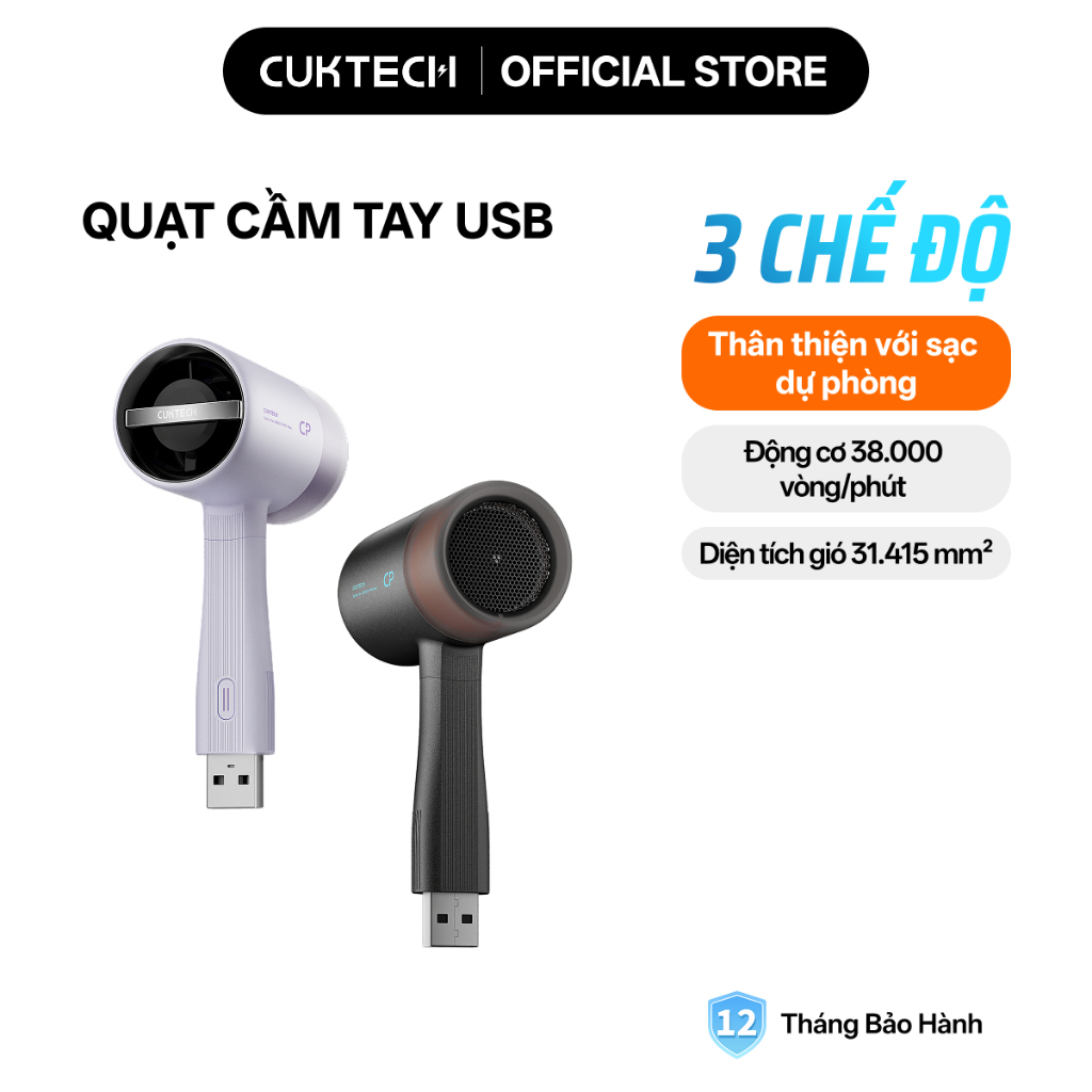 CUKTECH Quạt Cầm Tay Mini Ngoài Trời USB – 3 Cấp Độ Gió, Tương Thích Powerbank, Quạt Di Động