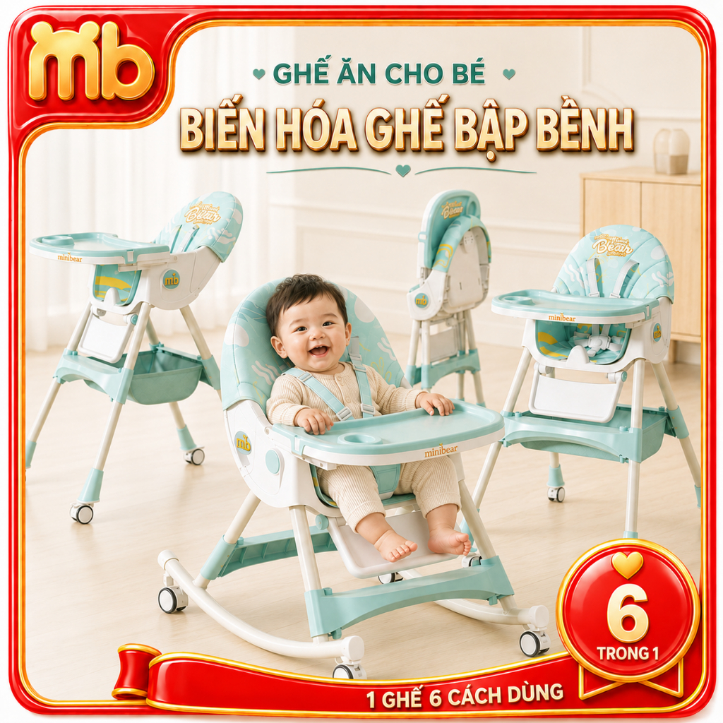 Ghế bập bênh ăn dặm MiniBear Nhật Bản B1 – 2 trong 1 gấp gọn, vừa tập ngồi vừa tập ăn, dễ dàng vệ sinh và di chuyển