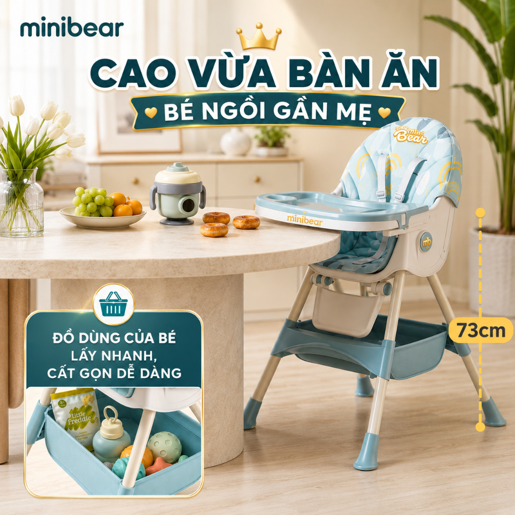 Ghế bập bênh ăn dặm MiniBear Nhật Bản B1 – 2 trong 1 gấp gọn, vừa tập ngồi vừa tập ăn, dễ dàng vệ sinh và di chuyển