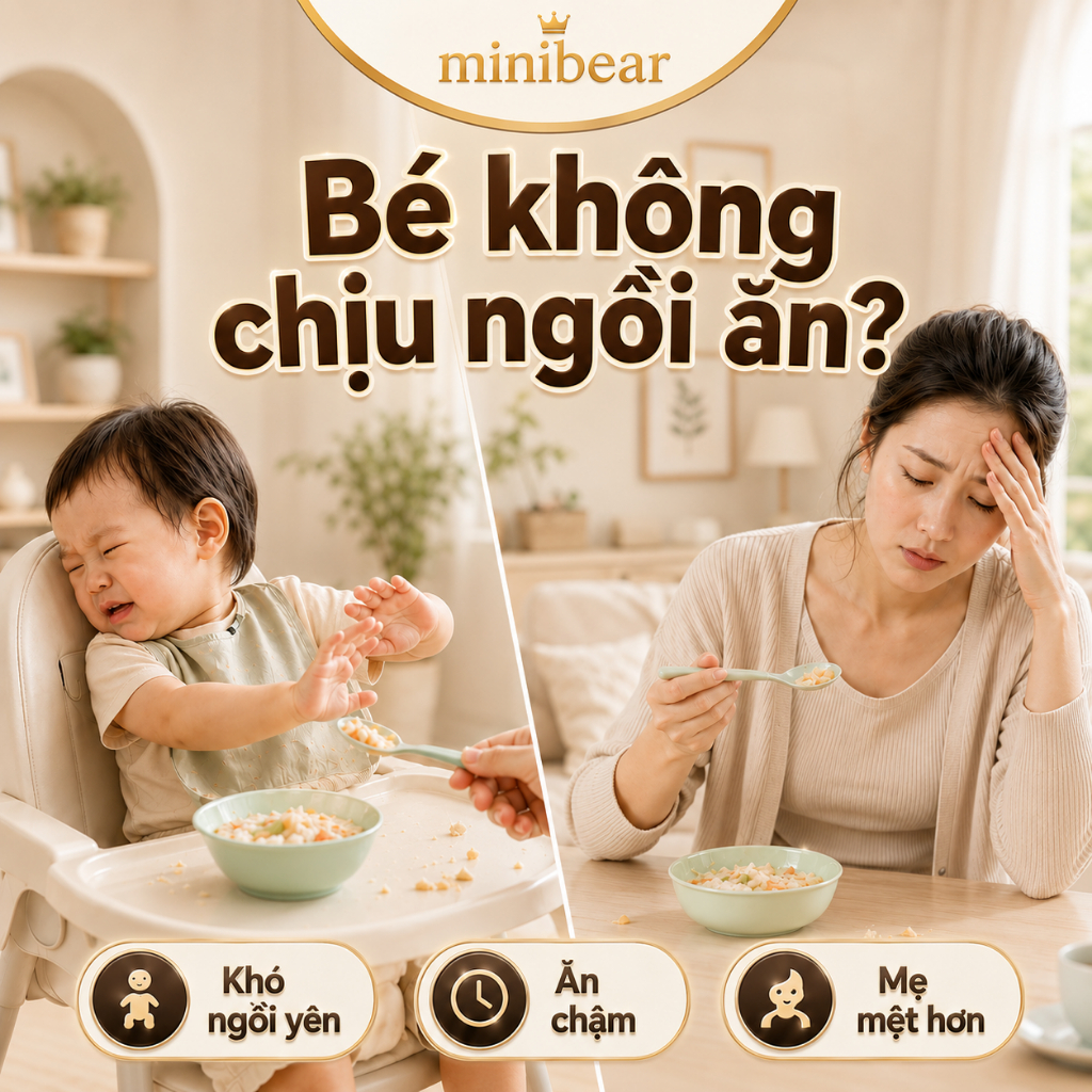 Ghế bập bênh ăn dặm MiniBear Nhật Bản B1 – 2 trong 1 gấp gọn, vừa tập ngồi vừa tập ăn, dễ dàng vệ sinh và di chuyển