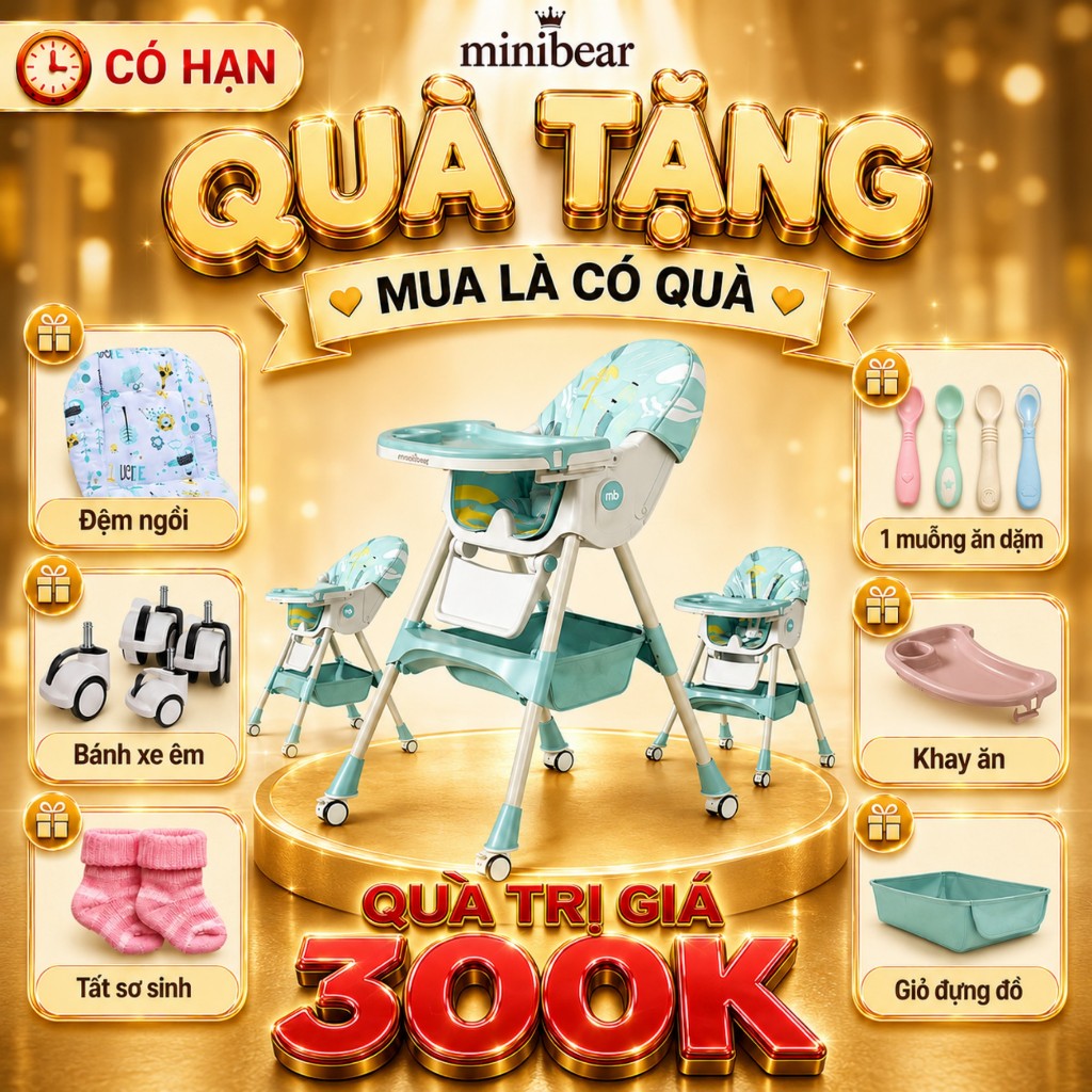 Ghế bập bênh ăn dặm MiniBear Nhật Bản B1 – 2 trong 1 gấp gọn, vừa tập ngồi vừa tập ăn, dễ dàng vệ sinh và di chuyển
