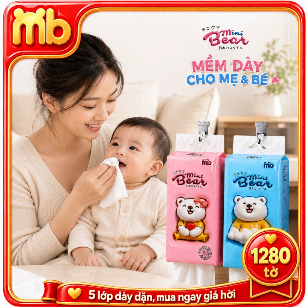 Khăn giấy treo tường 5 lớp 1000 tờ, bột gỗ nguyên sinh an toàn, giấy thấm hút tốt, dùng cho bé, phù hợp nhiều tình huống