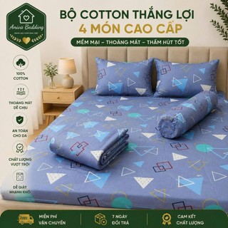 Bộ Ga Gối Cotton Thắng Lợi 4 Món Size 1m6 Ga Bọc Chun Cotton Mềm Mại Thoáng Mát Nệm Cao 3-15cm Aniva Bedding