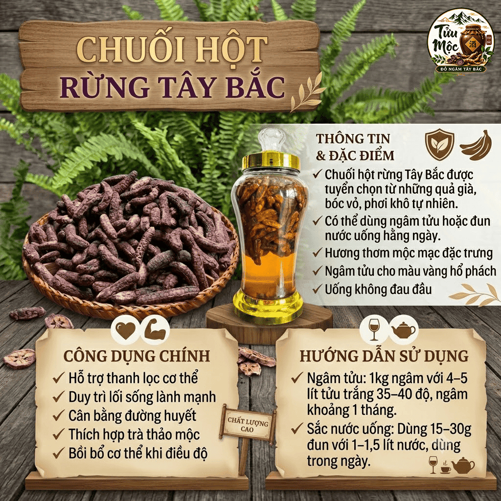 Chuối hột khô Tửu Mộc Đồ Ngâm Tây Bắc chuối hột rừng ngâm tửu chuối hột sấy khô nguyên quả