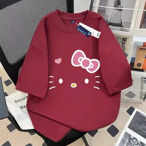 Áo Thun Tay Lỡ Nam Nữ In Hình Mèo Hello Kitty Dễ Thương From Thụng Chất Cotton Mềm Mát