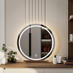 Gương tròn để bàn make up Decor Smart phối hợp cảm biến LED thời thượng khuyến mãi kèm theo đế gỗ