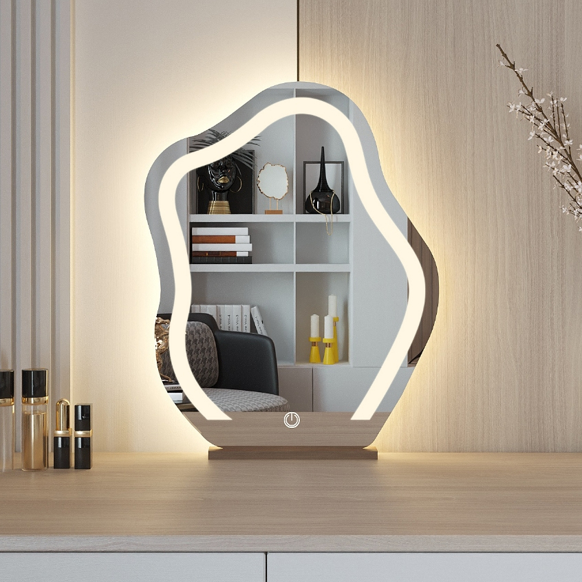 Gương Decor Đám Mây Để Bàn, Gương Led Cảm Ứng 3 Màu Cao Cấp Decor Bàn Trang Điểm.