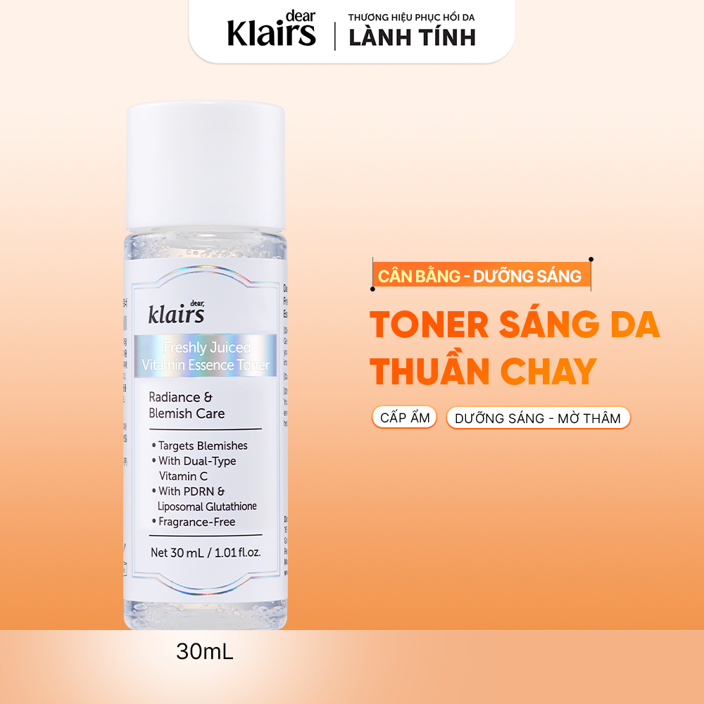 [Minisize] Nước hoa hồng Dear, Klairs Freshly Juiced Vitamin Essence Toner hỗ trợ làm sáng da 30ml