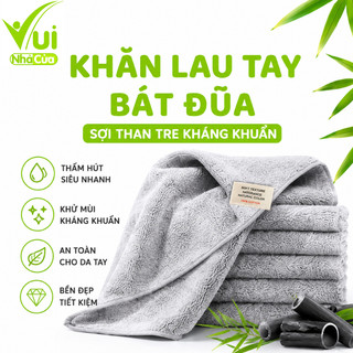 Khăn Lau Bát Đũa Siêu Thấm Nước Sợi Than Tre GD06 - Khăn Lau Tay, Bàn Ăn Kháng Khuẩn 23x23cm