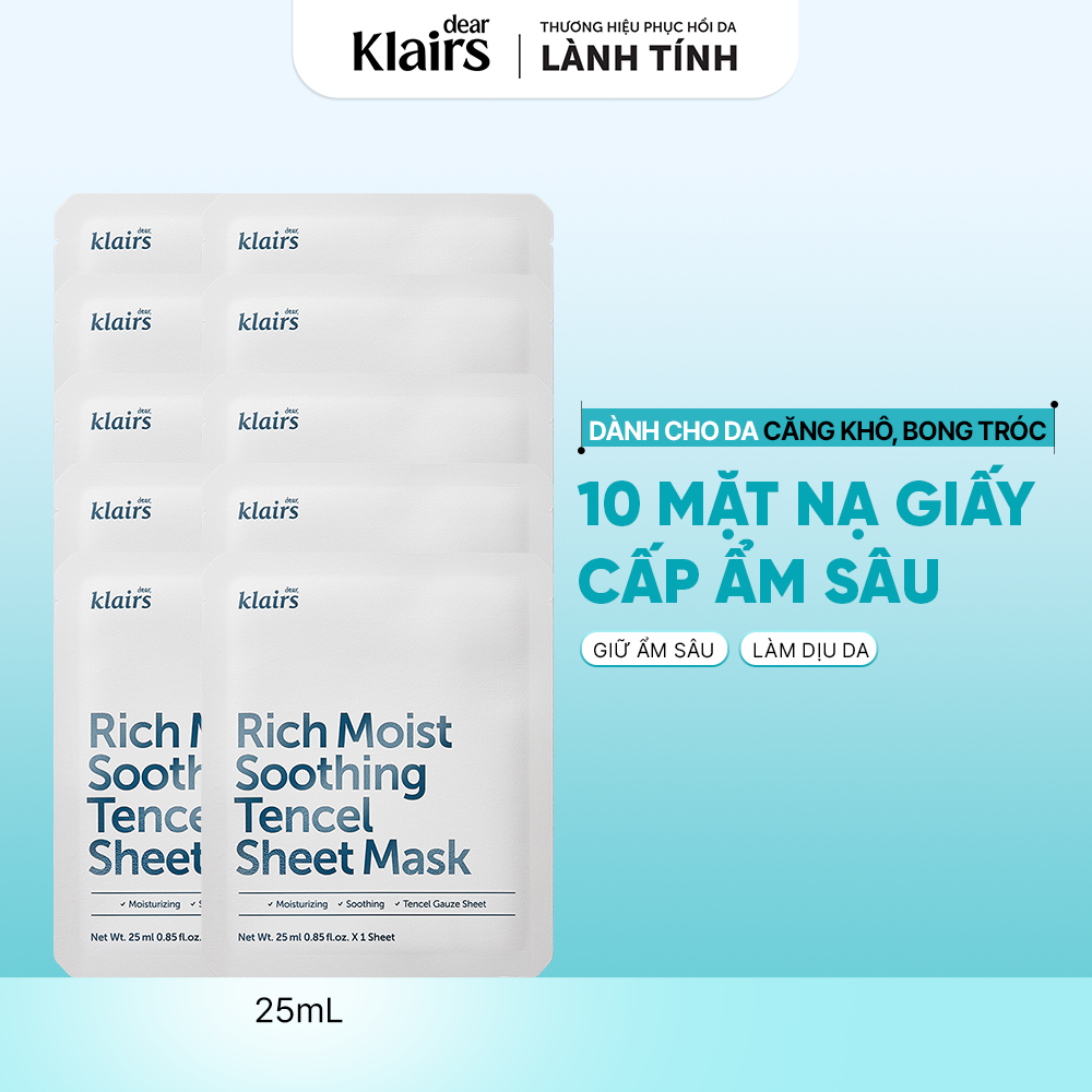 COMBO 10 Mặt Nạ Giấy Dear, Klairs Sheet Mask 25mL [FS]