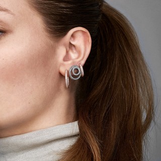 Bộ Hoa Tai Pandora Signature Mạ Vàng Hồng 14K Dạng Vòng Đính Đá - Pavé Heart Hoop Earrings