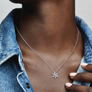 Dây Chuyền Pandora Timeless Mặt Hoa 6 Cánh Đá Trong Suốt size 45cm - Sparkling Herbarium Cluster Pendant Necklace