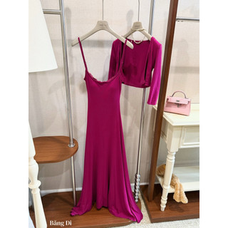 Set Váy Thun Body Maxi Ngực Ren Mix Cardigan Chuẩn Đoàn Thương