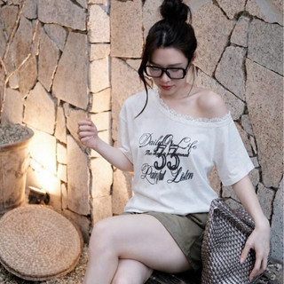 QCL1 26311 Áo thun giấy lệch vai số 33 phối ren siêu mỏng mát,cực xinh(Freesize)