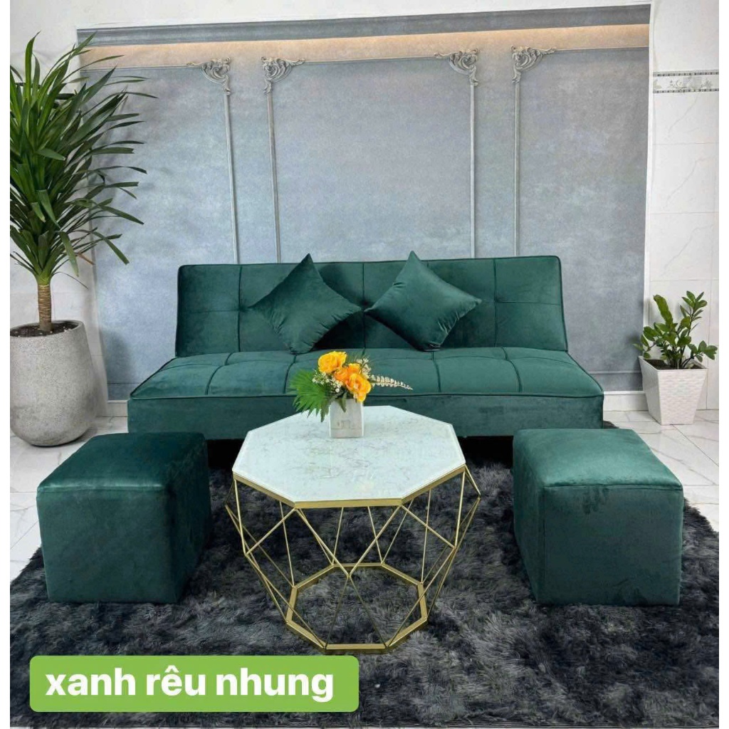 Bộ sofa có thể mở thành giường gồm - ( ghế 1m7 x 2 đôn x 1 bàn kim cương ) - đơn giản hiện đại
