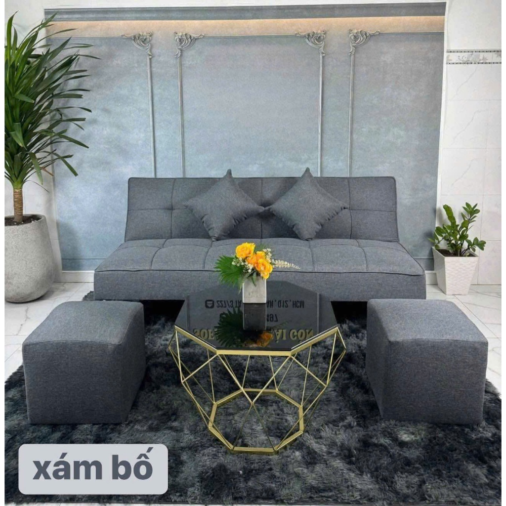Bộ sofa có thể mở thành giường gồm - ( ghế 1m7 x 2 đôn x 1 bàn kim cương ) - đơn giản hiện đại