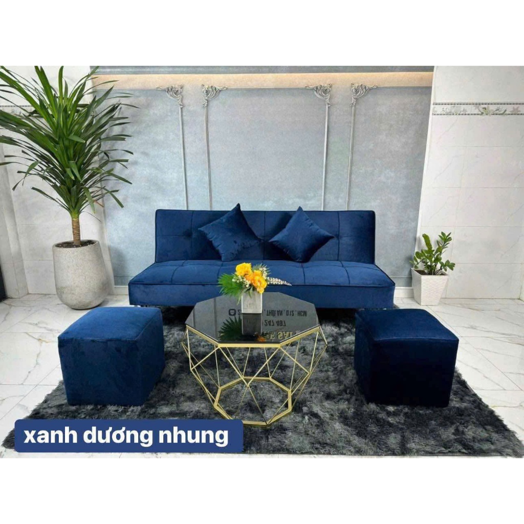 Bộ sofa có thể mở thành giường gồm - ( ghế 1m7 x 2 đôn x 1 bàn kim cương ) - đơn giản hiện đại