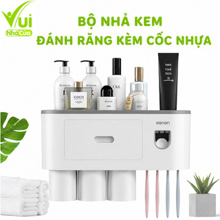 Bộ Nhả Kem Đánh Răng Kèm Cốc Nhựa Dán Tường Tự Động GD27 - Kệ Đựng Bàn Chải Đánh Răng Có Cốc Úp