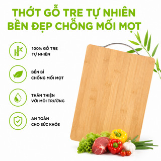 Thớt Gỗ Tre Bamboo Cao Cấp Tay Cầm Inox GD30 - Thớt Gỗ Tre Tự Nhiên Bamboo Cắt Thái Thịt, Rau Củ