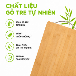 Thớt Gỗ Tre Bamboo Cao Cấp Tay Cầm Inox GD30 - Thớt Gỗ Tre Tự Nhiên Bamboo Cắt Thái Thịt, Rau Củ