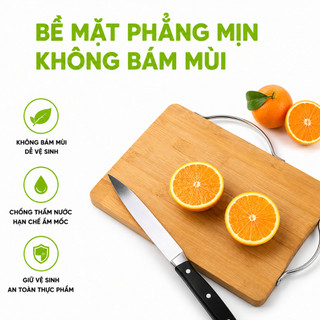 Thớt Gỗ Tre Bamboo Cao Cấp Tay Cầm Inox GD30 - Thớt Gỗ Tre Tự Nhiên Bamboo Cắt Thái Thịt, Rau Củ