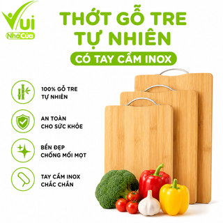 Thớt Gỗ Tre Bamboo Cao Cấp Tay Cầm Inox GD30 - Thớt Gỗ Tre Tự Nhiên Bamboo Cắt Thái Thịt, Rau Củ