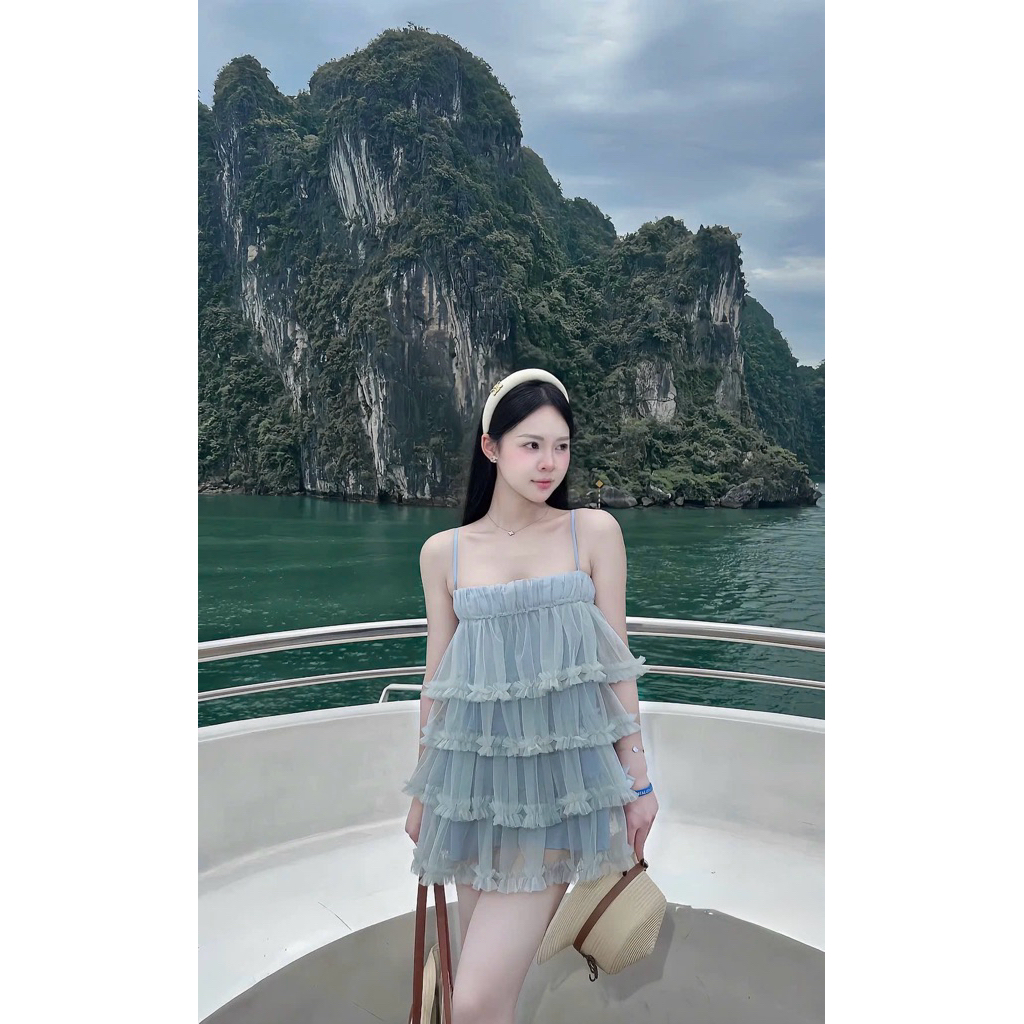 Váy 2 dây lưới bèo tầng bánh bèo xinh