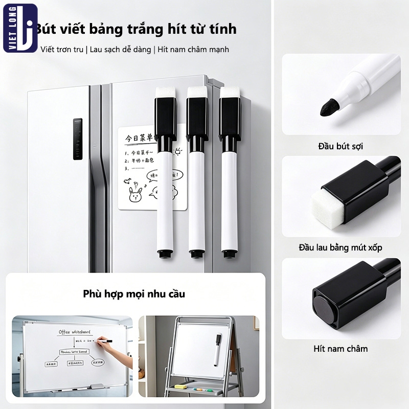 Bút Lông Viết Bảng Nhiều Màu Xóa Được – Combo 8 Cây Có Nam Châm Cho Bé, Dùng Viết Bảng Trắng & Vẽ Tranh, Khô Nhanh Không