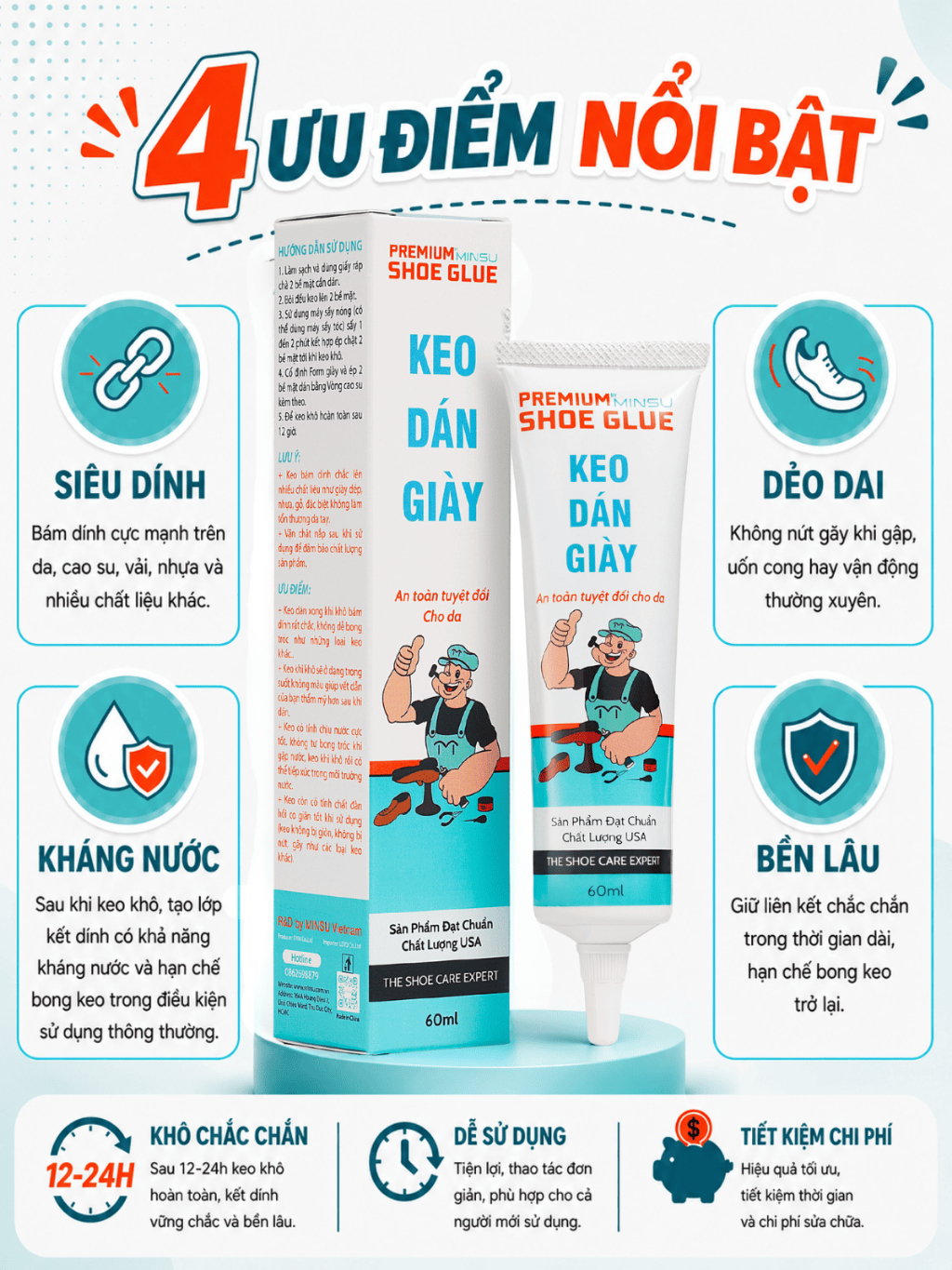Keo Dán Giày MINSU Shoe Glue M2522 Siêu Dính Trong Suốt Chuyên Cho Giày Dép Thể Thao Sneaker, Cao Gót An Toàn Cho Da - ảnh 3