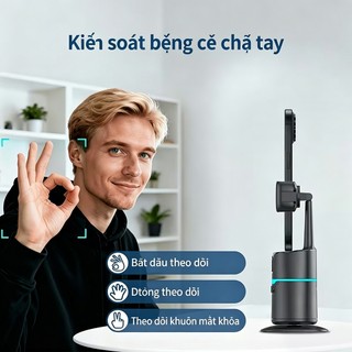 QAML Q14 xoay 360 độ kẹp điện thoại livestream, quay video nhận diện khuôn mặt AI thông minh cao cấp
