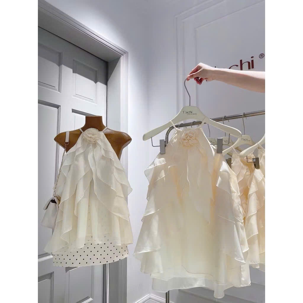 SET ÁO CỔ YẾM VOAN BÈO PHỐI CHÂN VÁY CHẤM BI, SET ĐỒ NỮ TIỂU THƯ DỄ THƯƠNG THANH LỊCH | MEOINDAHOUSE