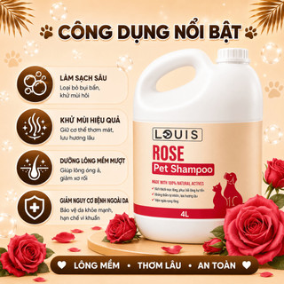 Sữa Tắm Xả Cho Chó Mèo 3in1 Louis Rose 4L, Sữa Tắm Kiêm Dầu Xả Chó Mèo Thú Cưng 4000ml