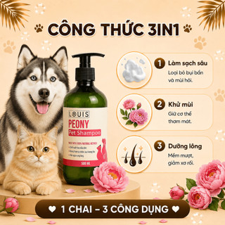 Sữa Tắm xả 3in1 LOUIS PEONY 3-500ML Cho Chó Mèo Mượt Lông Lưu Hương Ngăn Ngừa Ve Rận Nấm Ngứa
