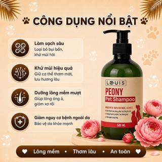 Sữa Tắm xả 3in1 LOUIS PEONY 3-500ML Cho Chó Mèo Mượt Lông Lưu Hương Ngăn Ngừa Ve Rận Nấm Ngứa