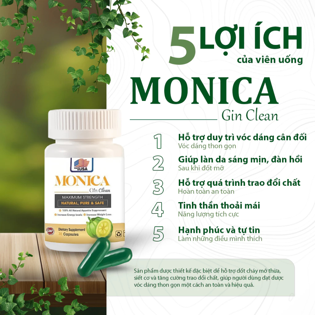 Viên Uống Giảm Cân Monica Thảo Mộc Giảm Cân Cấp Tốc Hiệu Quả Hộp 30 Viên