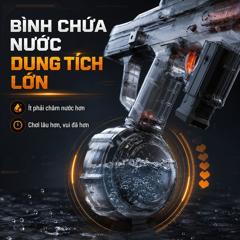 Súng Nước Điện MK3 Cho Bé, Đồ Chơi Bãi Biển Đấu Súng Nước, Pin Sạc USB, Quà Tặng Mùa Hè