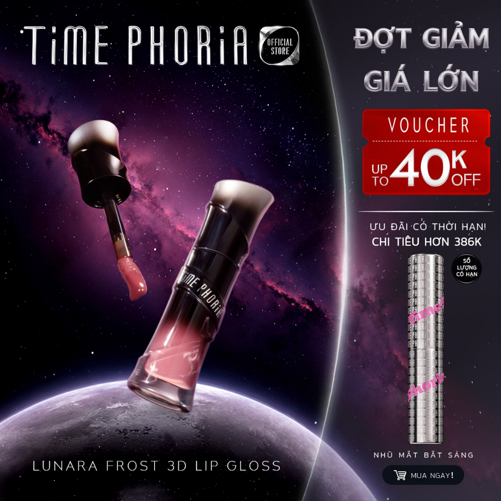 【new】Son bóng nhẹ môi căng mọng TIME PHORIA giữ ẩm tốt bóng mướt lên màu chuẩn tự nhiên
