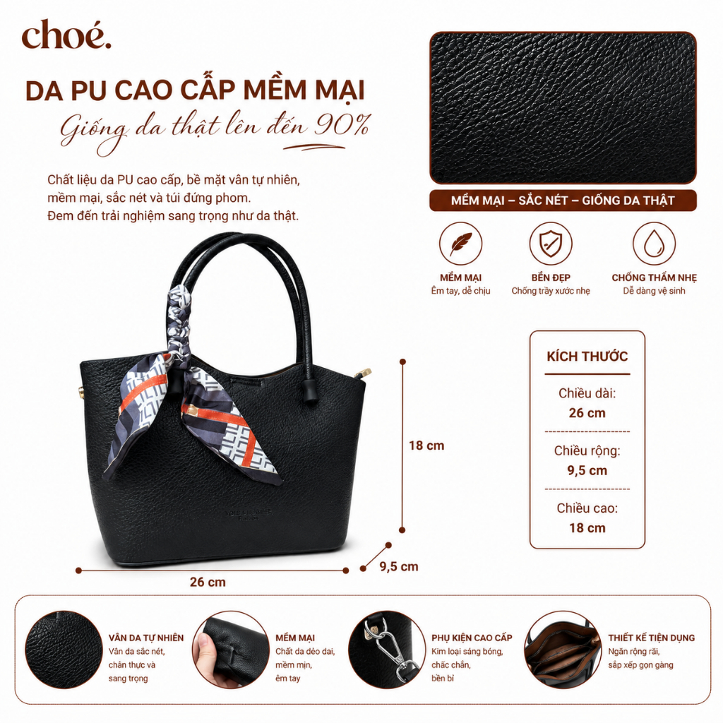 [VOUCHER 100K+TẶNG KHĂN LỤA] Túi Xách Nữ Công Sở CHOÉ Da PU Cao Cấp Form Cứng Thanh Lịch Hai Quai Túi Đi Làm 6277