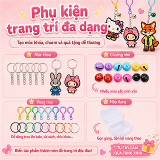 【Combo hạt xếp thủ công】Đầy đủ dụng cụ DIY gồm bảng ghép, nhíp, bàn ủi mini, giấy ủi và móc khóa trang trí.
