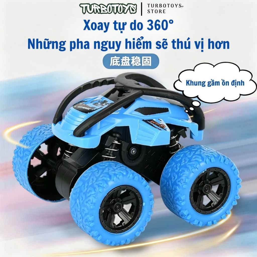 Ô tô địa hình nhào lộn 360 độ, chạy đà không cần sử dụng pin, xe địa hình quán tính dẫn động 4 bánh siêu khỏe, Turbotoys