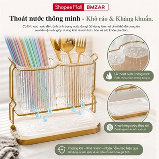 BMZAR Kệ để dao gắn tường Ống đựng đũa muỗng  Inox 304  khung kim loại có khay hứng nước phong cách Bắc Âu