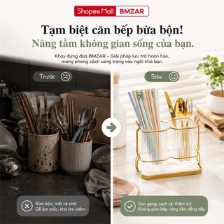 BMZAR Kệ để dao gắn tường Ống đựng đũa muỗng  Inox 304  khung kim loại có khay hứng nước phong cách Bắc Âu
