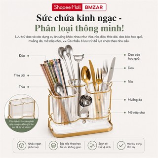BMZAR Kệ để dao gắn tường Ống đựng đũa muỗng  Inox 304  khung kim loại có khay hứng nước phong cách Bắc Âu