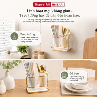 BMZAR Kệ để dao gắn tường Ống đựng đũa muỗng  Inox 304  khung kim loại có khay hứng nước phong cách Bắc Âu