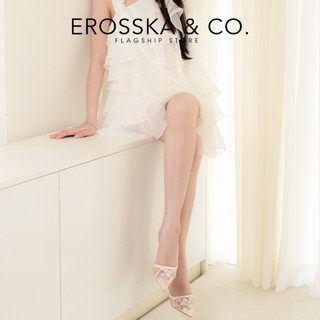 EROSSKA - Giày cao gót slingback gót nhọn họa tiết hoa thanh lịch cao 7cm màu xanh   - EH077